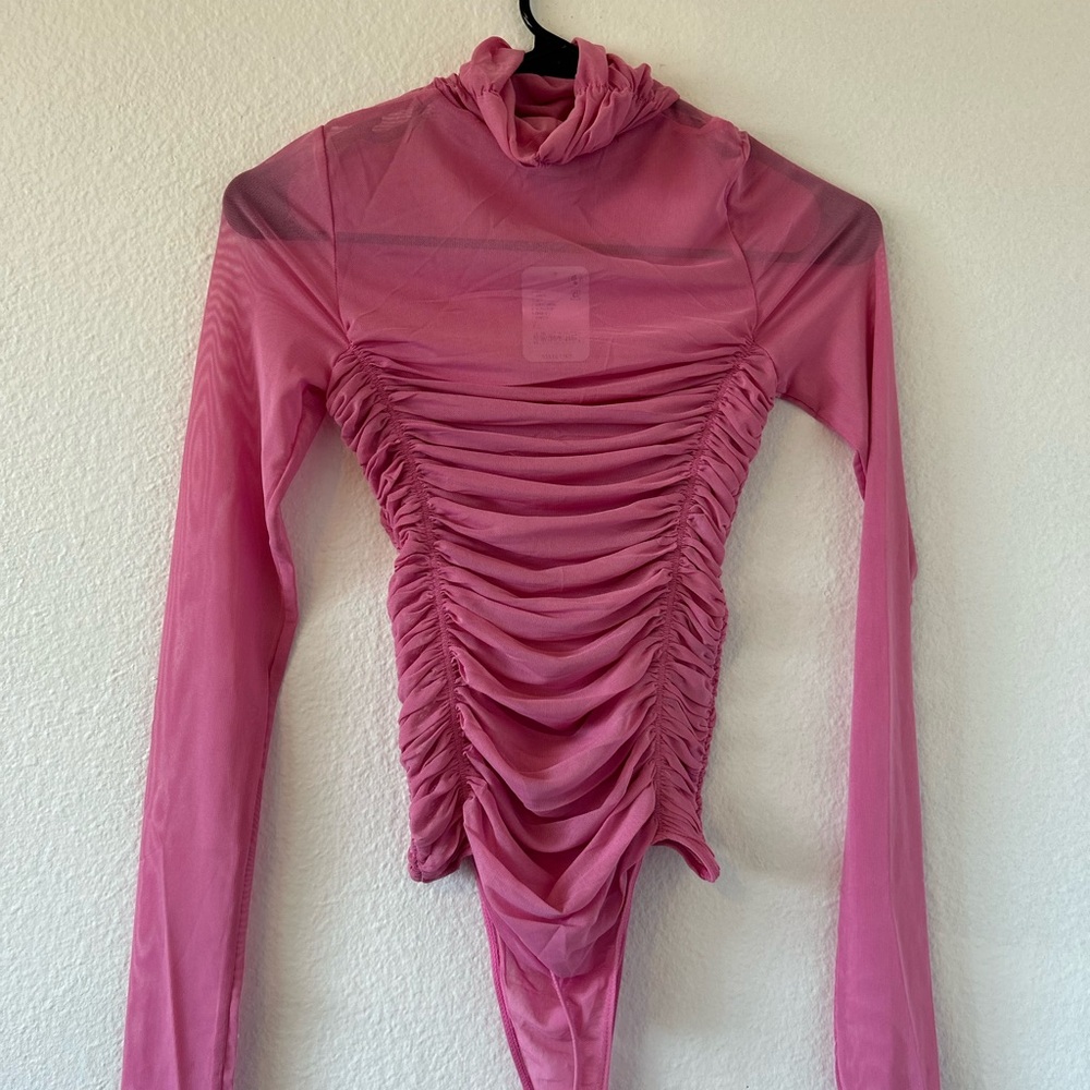 FP Intimately Under It All Ruched Mesh Turtleneck Bodysuit Size XS